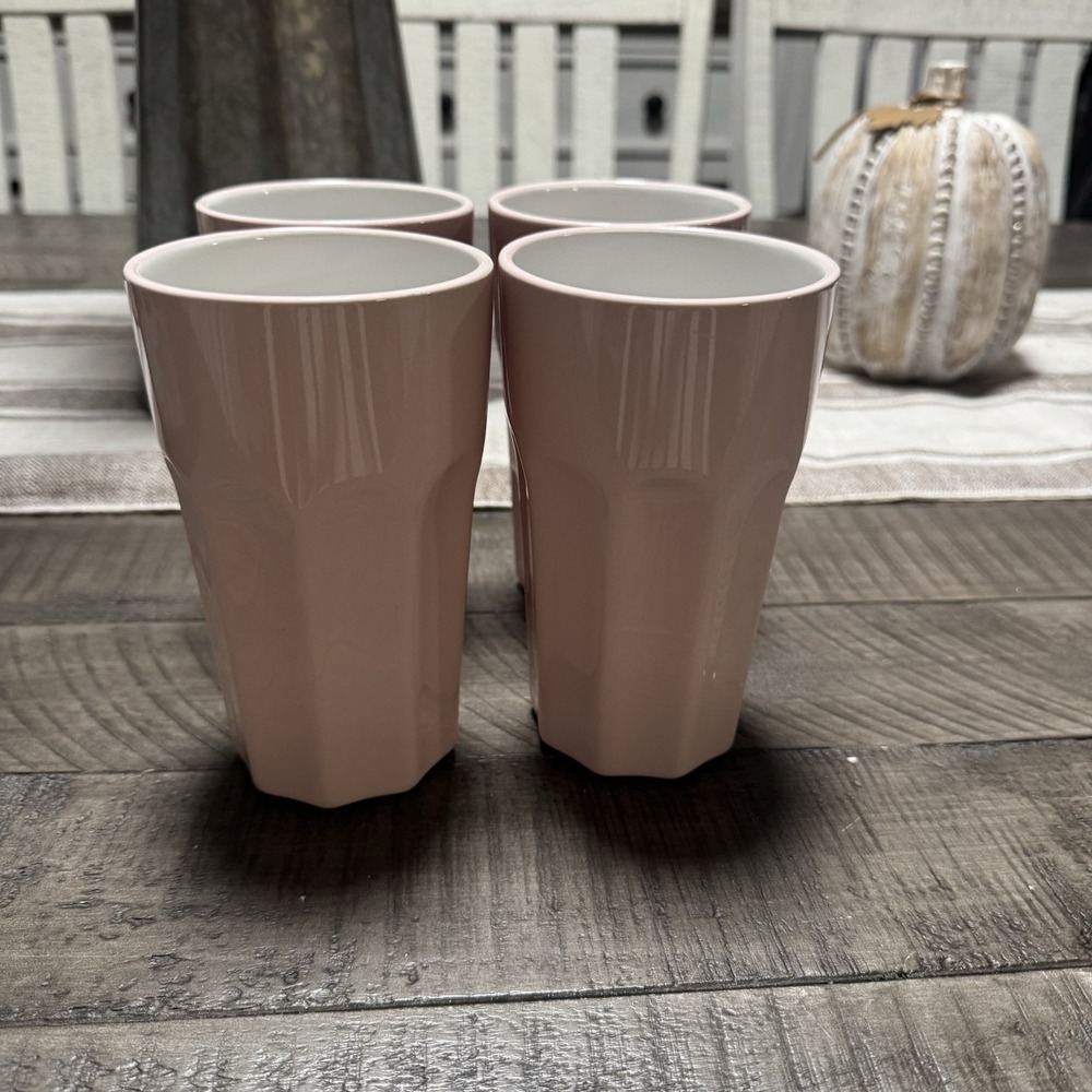 Ikea Pokal Large Pink Tumbler Cup X 4 Retro Milkshake Smoothie Ceramic 500ml